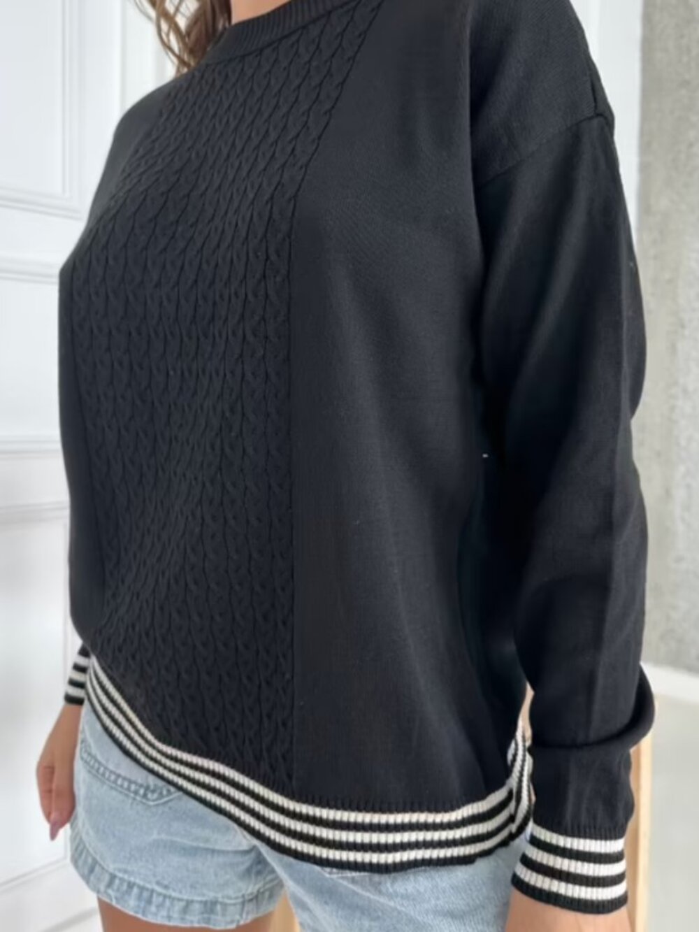 Varsity Cable Knit Sweater